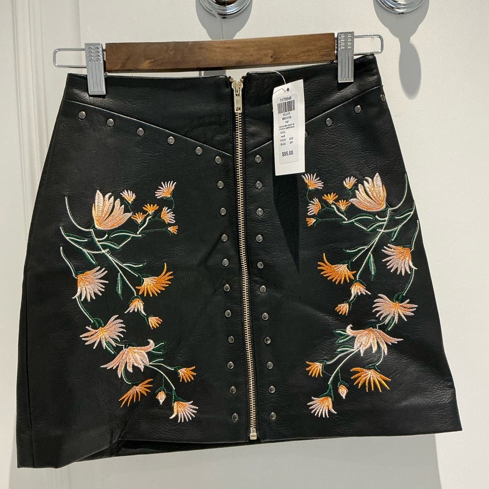 Ellison pleather embroidered mini skirt